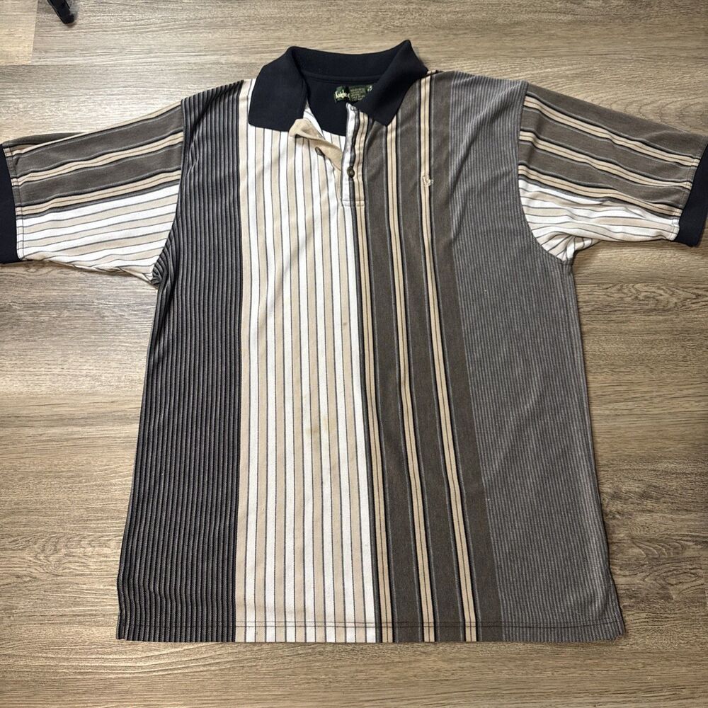 Vintage Knights of Round Table Polo Shirt Men's 2XL Tall Brown Vertical Striped
